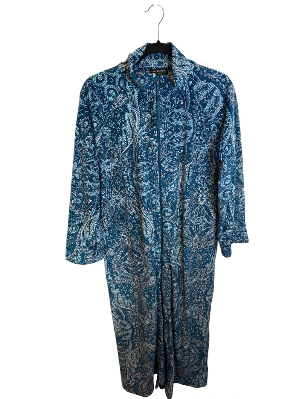 Miss Elaine Relax Blue Paisley Full Zip Fleece Robe